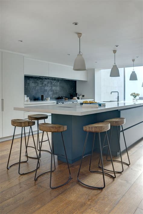 Kitchen island table combo uk. A Bold Blue & White Linear Basement Kitchen | Kitchen ...