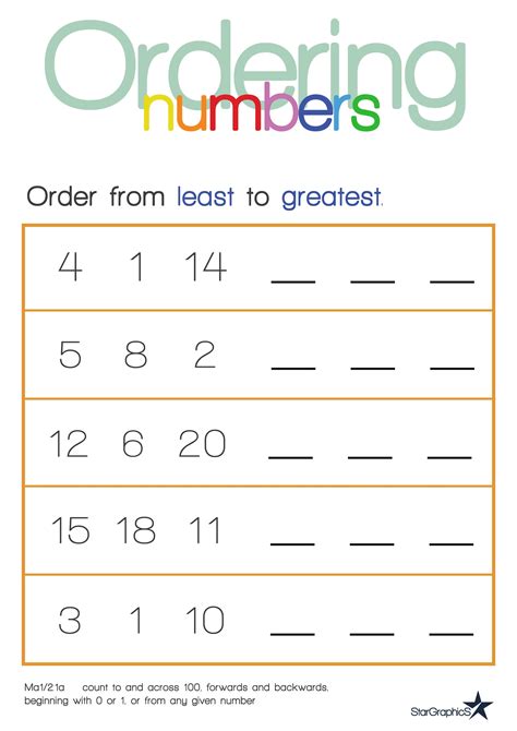 Maths Worksheet Ordering Numbers To 20