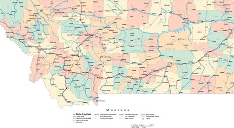 Montana Map Cut Out Style With Capital County Boundaries Cities