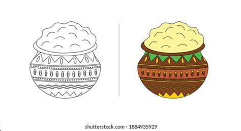 Vector Pongal Pot Outline Design Coloring Stock Vector Royalty Free