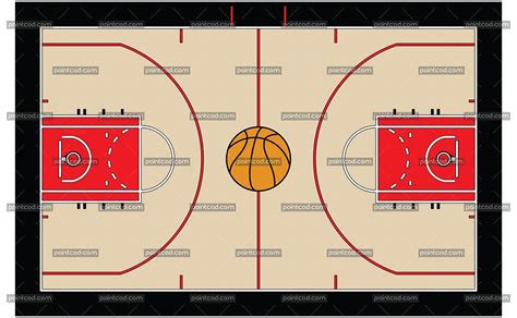 Color Drawing Of A Basketball Court With Ball In The Center Colorful