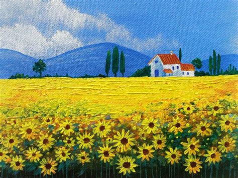 Sunflower Field Tuscany Acrylic Painting On Canvas X Inches Etsy Uk