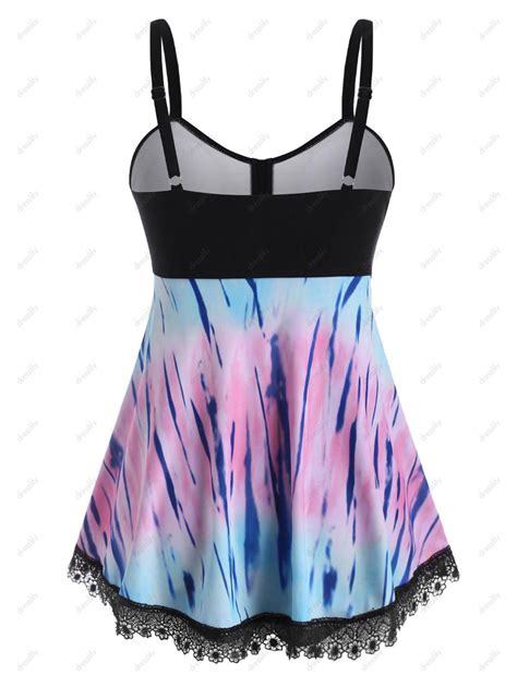 36 Off 2021 Plus Size Tie Dye Guipure Lace Hem Ruched Tankini