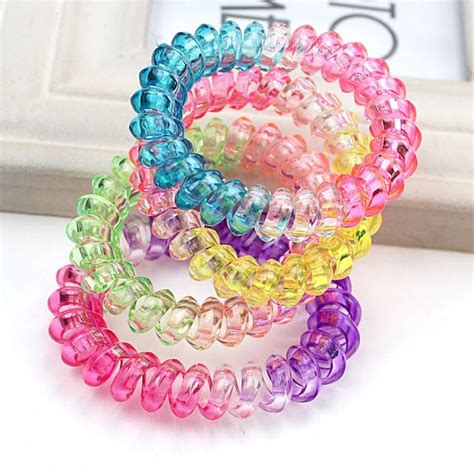 10pcslot New Elastic Rainbow Colorful Telephone Wire Cord Hair Band