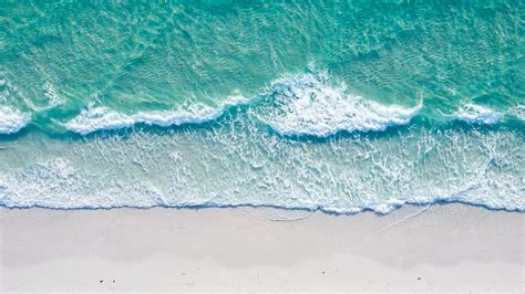 Aerial View Of Ocean Foam Waves Coast White Beach Sand Hd Ocean