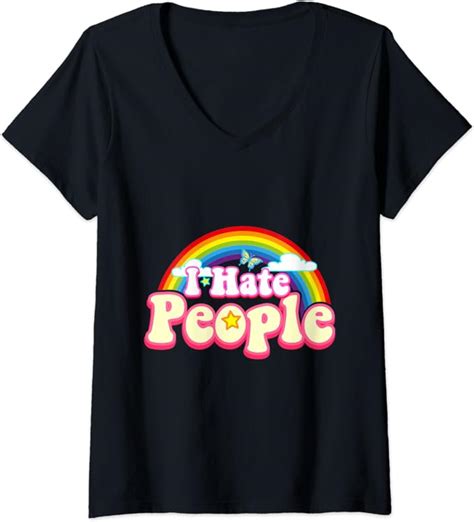 Womens I Hate People Rainbow Theme Funny Introvert V Neck