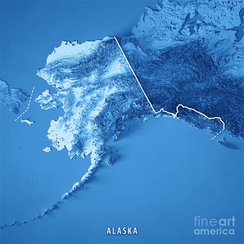 Alaska State 3d Render Topographic Map Blue Border Digital Art By Frank