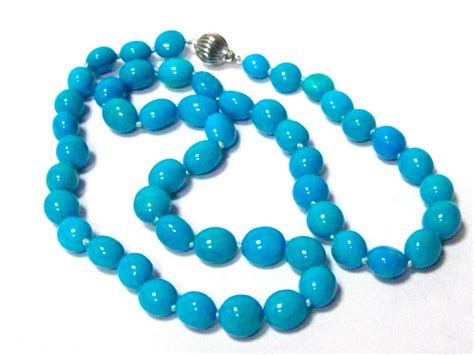 20864 Tcw Oblongoval Shape Persian Turquoise Bead String Necklace 20