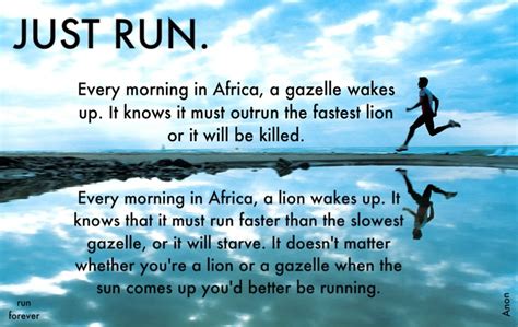 It knows it must run faster than the fastest lion or it will be it knows it must outrun the slowest gazelle or it will starve to death. The lion and the gazelle | Quotes/ Things I find amusing | Pinterest