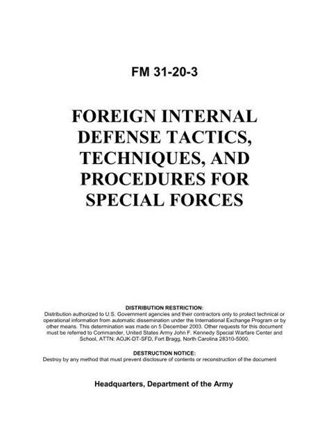Foreign Internal Defense Tactics Techniques And Procedures For