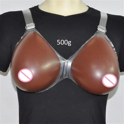 G G G G Pair Artificial Silicone Breast Forms Fake False Boob Enhancer Dark Skin
