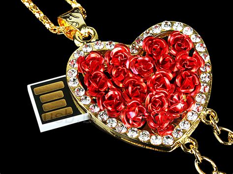 Usb Jewel Rose Heart Necklace Flash Drive