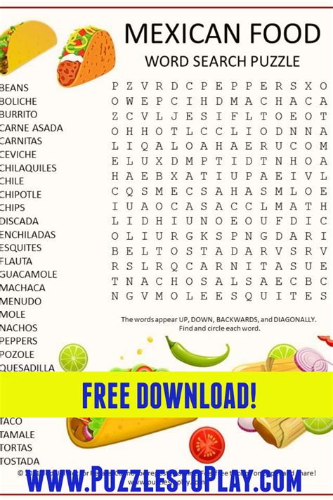 Ole This Is A Mexican Food Word Search Puzzle Yummy Food For Eating