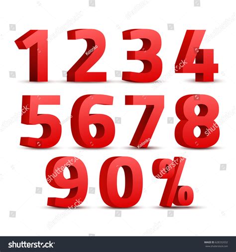 Set 3d Red Numbers Sign 3d Stock Vector 628332032 Shutterstock