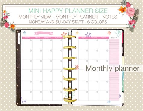 Mini Happy Planner Size Essentials Weekly And Monthly Etsy