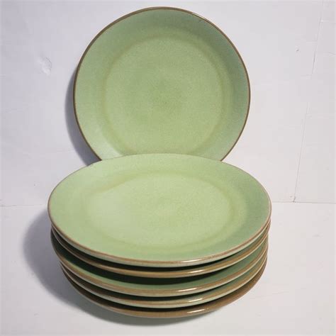 Vintage Frankoma Westwind Prairie Green Dinner Plates Set Of 6 Pottery