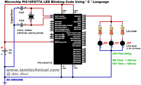 Microchip Pic16f877a Three Leds Blinking Code Using C Language