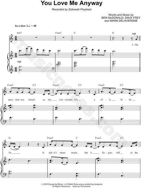 Sidewalk Prophets You Love Me Anyway Sheet Music In E Major Transposable Download And Print