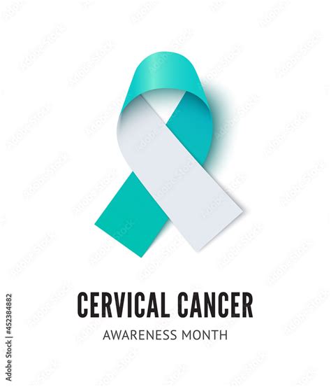 Cervical Cancer Awareness Ribbon Vector Realistic White And Teal Ribbon Vector De Stock Adobe