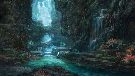 Wallpaper : forest, video games, concept art, cave, jungle, stream ...