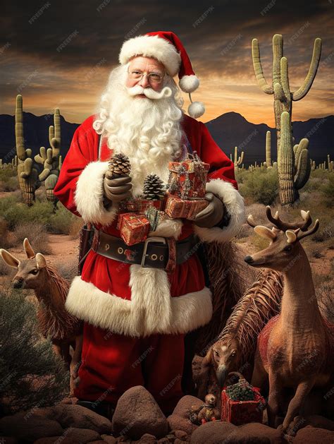 Premium Ai Image Desert Claus Santa Claus Visiting The Arid Land With