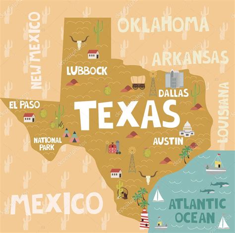 Mapa Ilustrado Del Estado De Texas 2024