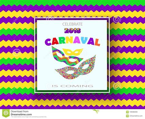 Carnival Card Fanfare With A Square Frame Masks On A Colorful Modern