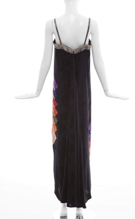Bob Mackie Black Silk Evening Dress With Silver Bead Embellishment