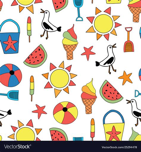 Summer Objects Seamless Pattern Sand Royalty Free Vector