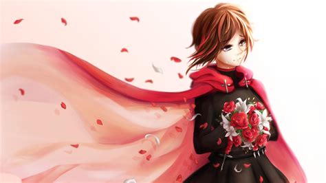 Hd Rwby Ruby Rose Anime Girl Bouquet Wallpaper