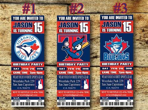 Toronto Blue Jays Birthday Invitation Baseball Ticket Invitation