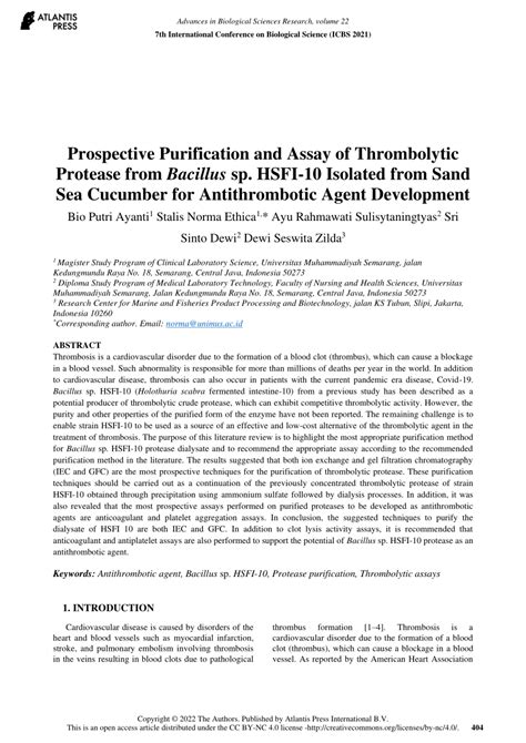 Pdf Prospective Purification And Assay Of Thrombolytic Protease From