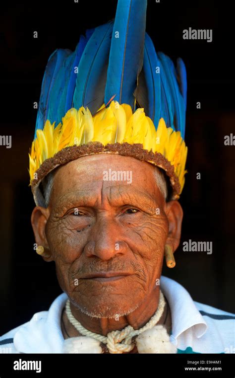 Cacique Of The Xavante People Indigenous Tribe With The Headdress Of