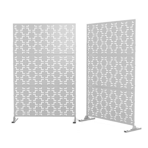 76 In H X 472 In W X 157 In D White Panels Laser Cut Metal Privacy