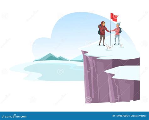 Male And Female Alpinist Mountaineer On Cliff Top Stock Vector