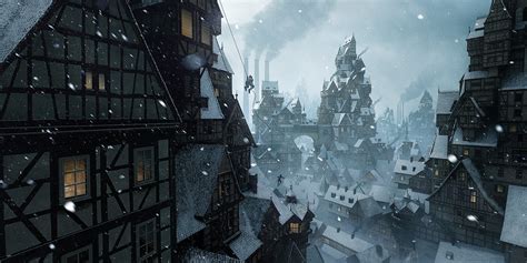 Tarmo Juhola Digital Art Fantasy Art Fantasy City Snow City Rooftops