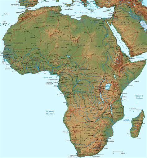 Mapa físico del continente africano. Mapa fisico de africa