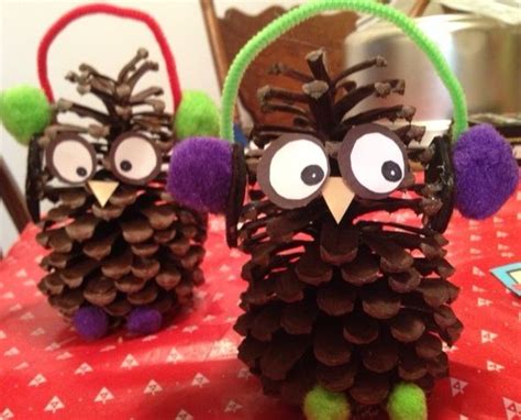 Pine Cone Owls With Earmuffs Craft Fiesta
