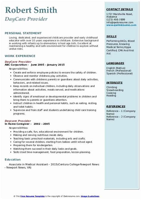 Child Care Provider Resume Resumegb