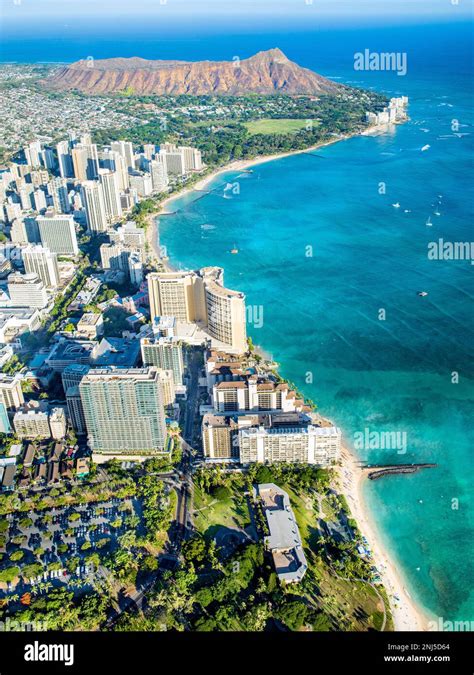 Aerial Photographyhelicopter Waikiki Beach And Diamond Head Crater Honoluluoahuhawaii