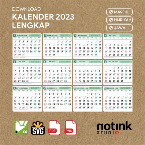 Download Kalender Lengkap Masehi Hijriyah Jawa CDR PDF PNG SVG Notinkstudio Net
