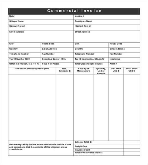 Commercial Invoice Templates 16 Free Printable Xlsx And Word Samples