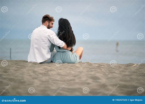 Young Couple In Love Having Romantic Tender Moments On The Beach Stock Image Image Of Love