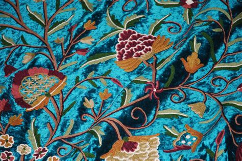 Velvet Crewel Embroidered Bedspread Duvet Set Jacobean Teal Multicolo