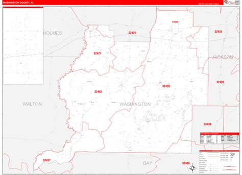 Washington County Fl Zip Code Wall Map Red Line Style By Marketmaps