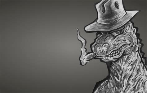 Wallpaper Monster Dinosaur Hat Cigar Gangster Godzilla Dark