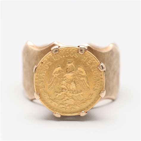 10k Yellow Gold Ring With Mexico Two Pesos Gold Coin Ebth