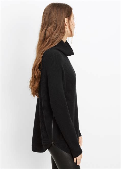 Lyst Vince Ribbed Turtleneck Sweater With Side Zippers In Black