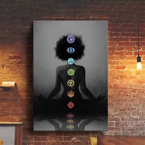 Black Girl Yoga Meditation Poster Canvas 7 Chakras Black Etsy