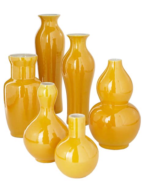 Set Of Six Yellow Vases